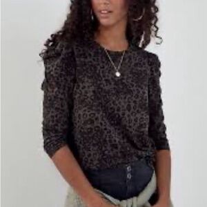 Sanctuary Anthropologie, leopard, long sleeve top blouse, shirt, size, medium